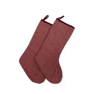 2 Long Lg Sourcing Red Christmas Stockings Velvet Trim Over 19" long